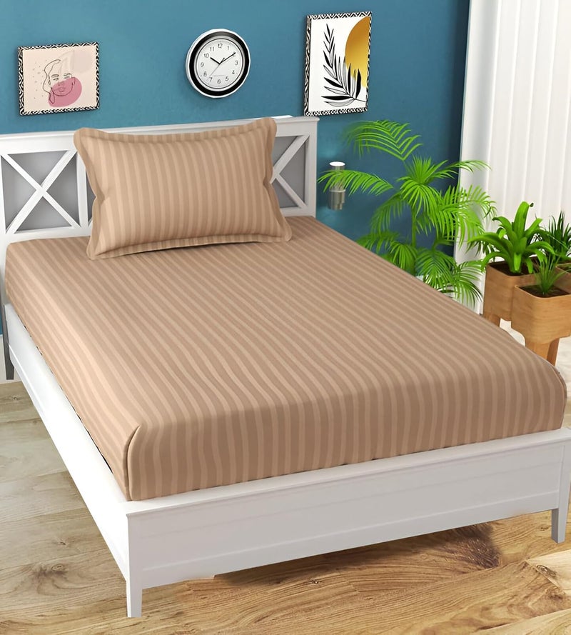 STARNSTYLE ستارنستايل 220 شراشف قطنية بملمس قطن جليدي مفرد مع غطاء وسادة - بيج - Image 1